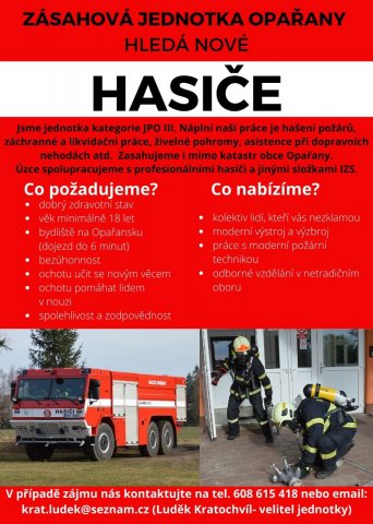 Zásahová jednotka Opařany - nábor hasičů