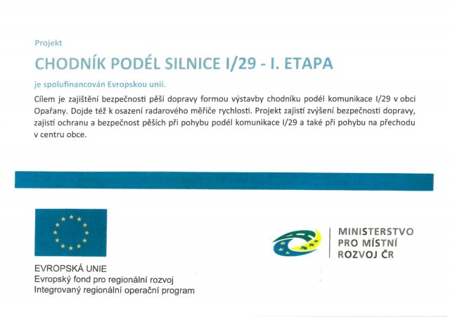 Výstavba chodníků Opařany - I. etapa